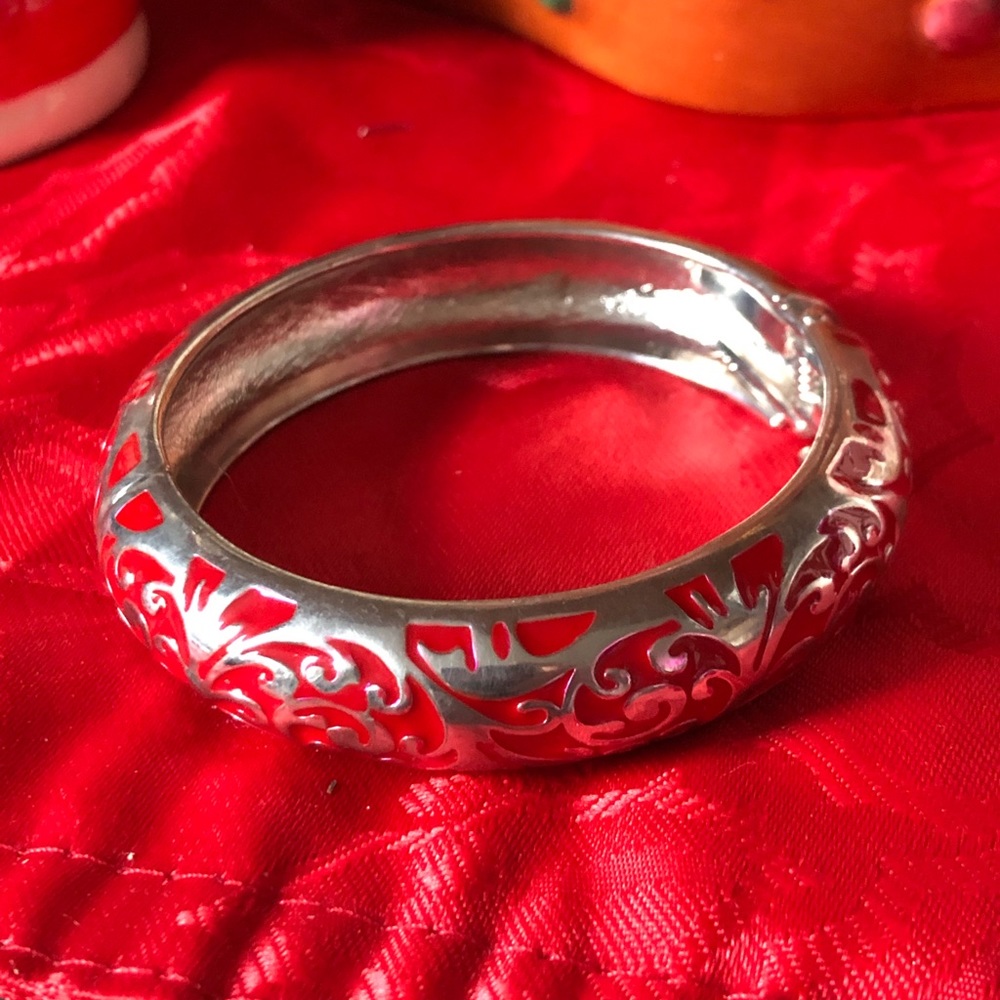 Vintage silver and red cuff bracelet
